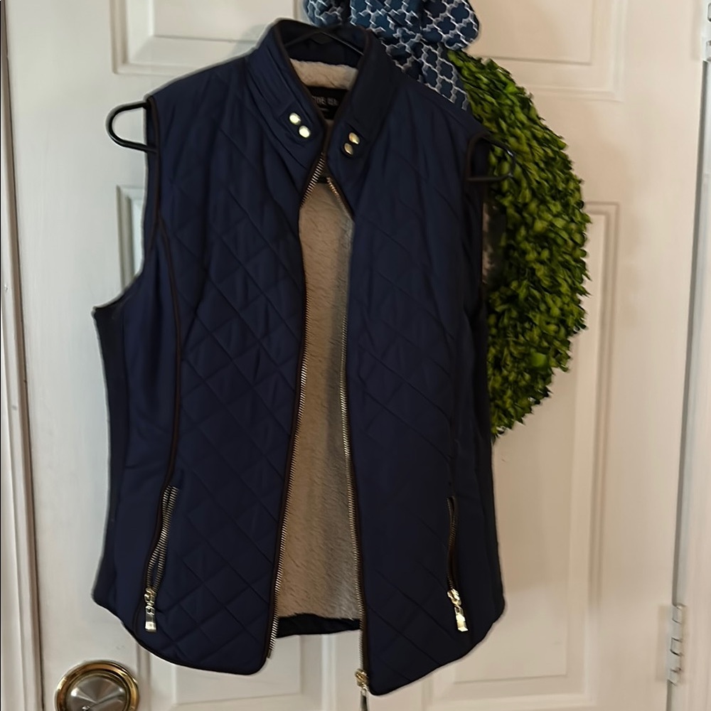 Navy Quilted Vest with Gold Zippers